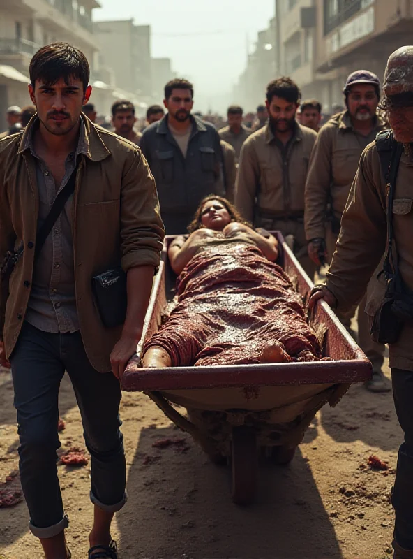 Injured people being carried away following an explosion