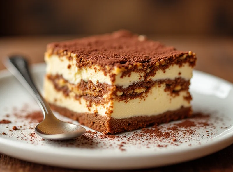 A delicious tiramisu cheesecake sits on a table, ready to be served.