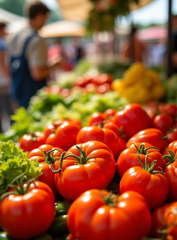 A colorful and vibrant display of fresh fruits and vegetables at a farmers market.