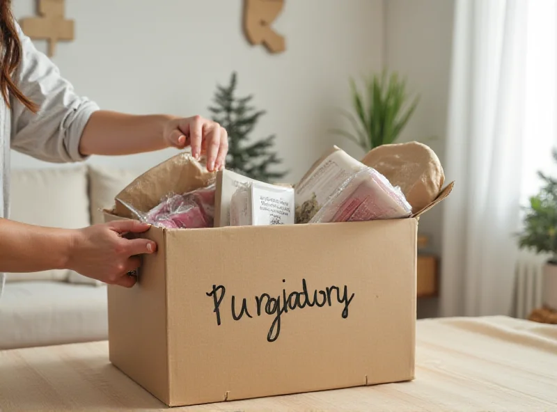 Person placing items in a cardboard box labeled Purgatory