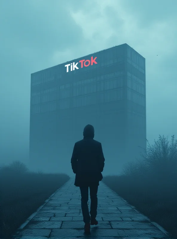 AI generated image of a sad person walking away from an office building with the TikTok logo