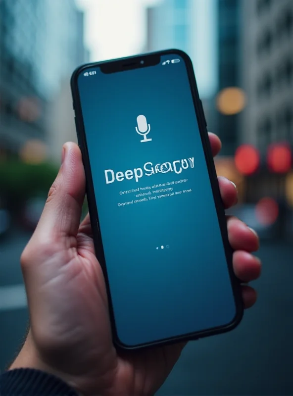 A smartphone displaying a voice assistant interface with the DeepSeek logo.