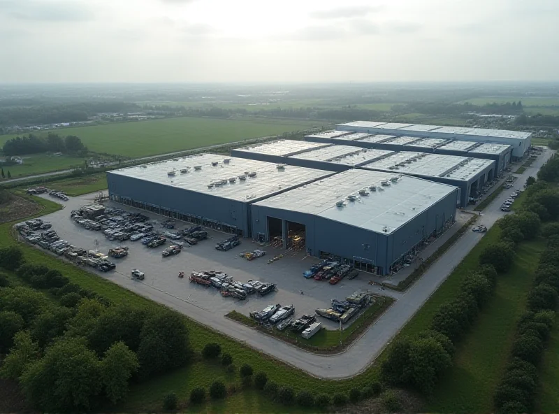 Aerial view of a UK defense manufacturing facility, showing advanced technology and industrial activity.