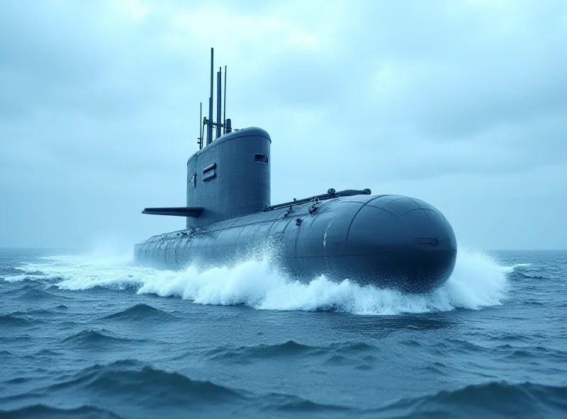 A modern submarine surfacing in the ocean, illustrating the advanced technology and capabilities of submersible vessels.