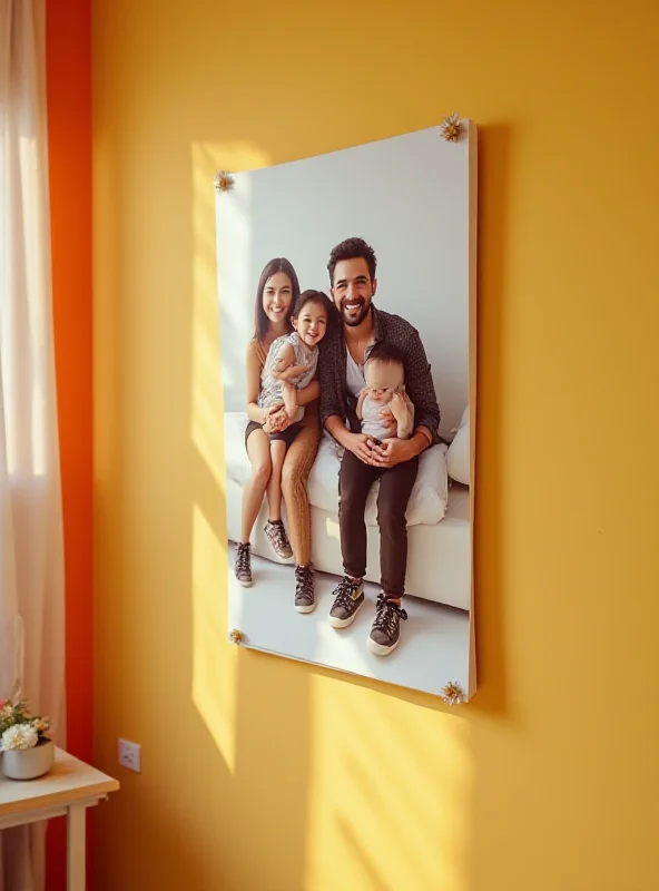 A customizable poster on a brightly colored wall in a modern apartment.