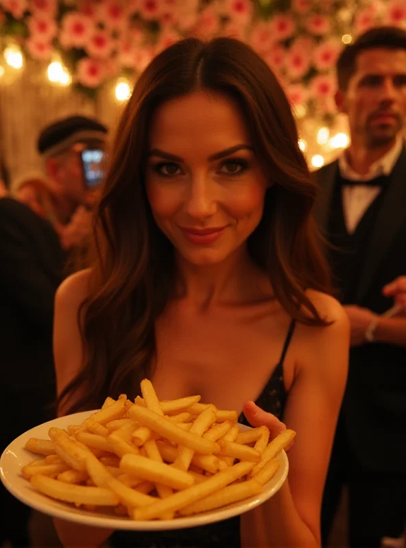 Demi Moore eating french fries at a Vanity Fair party