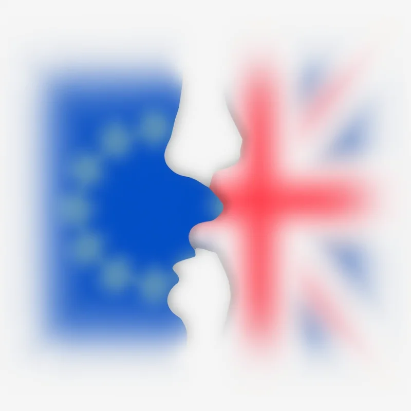 Illustration of the EU and UK flags merging together.