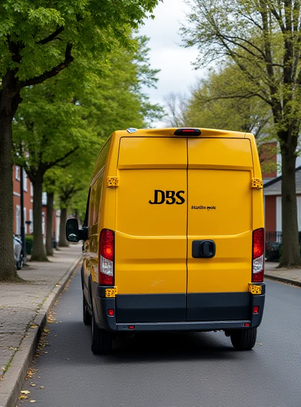 Deutsche Post delivery van driving down a residential street.