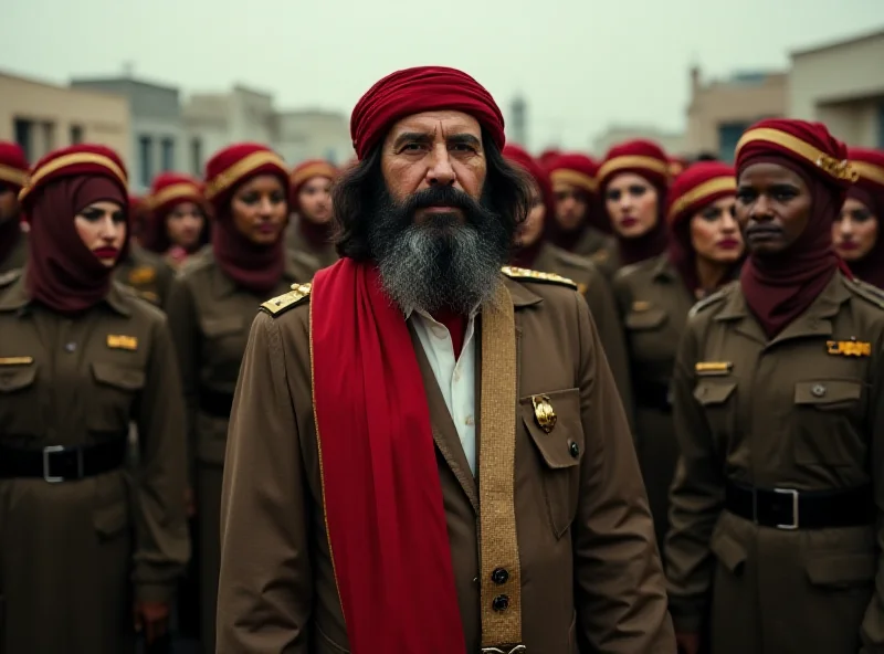 Muammar Gaddafi surrounded by his female bodyguards during a public appearance.