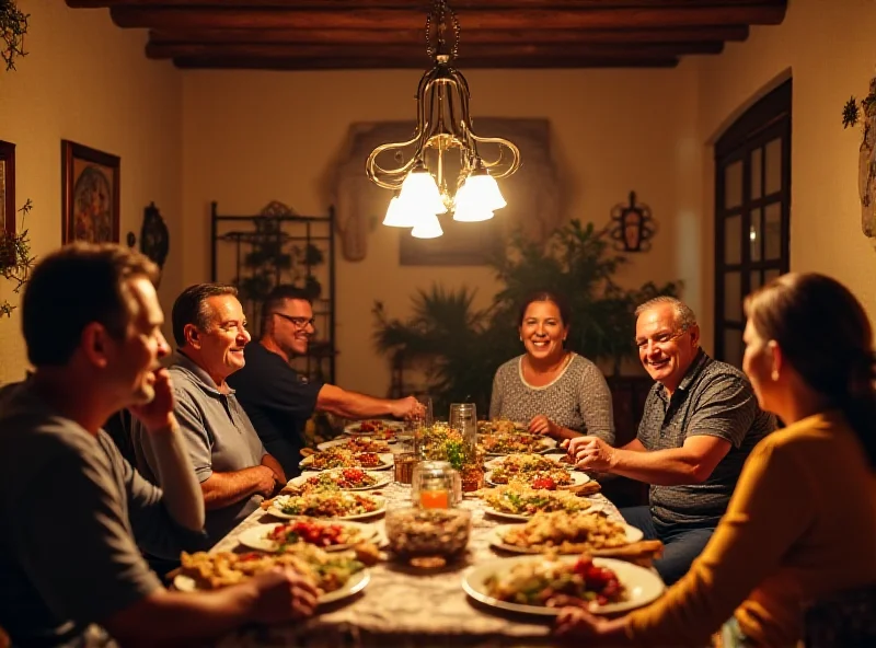 A warm and inviting dining room with a family serving food.