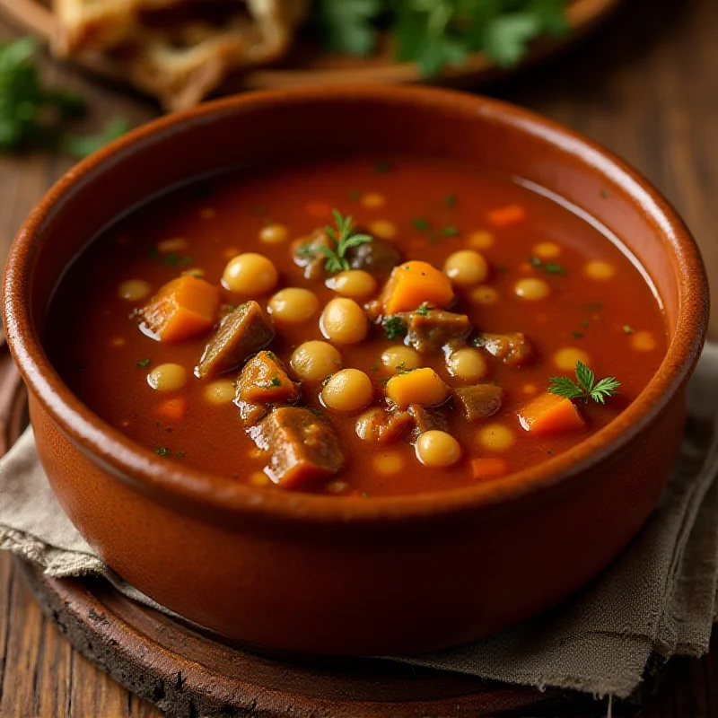 A plate of Puchero, a traditional Spanish stew.