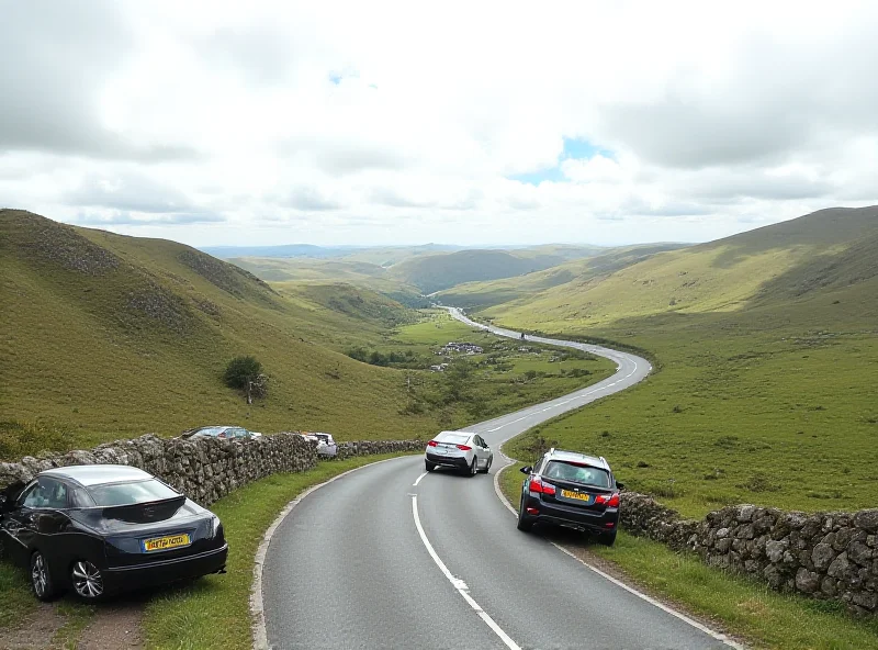 A scenic view of the Peak District with cars parked irresponsibly