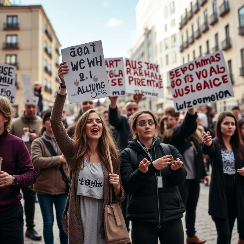 A group of students protesting with signs.