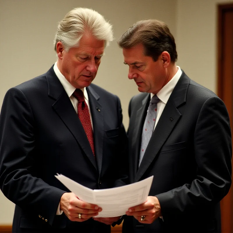 Image of a historical photo of Bill Clinton and Al Gore discussing government reform