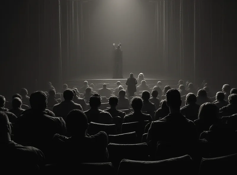 Image of a sparsely attended town hall meeting, suggesting lack of public interest or fear of protests