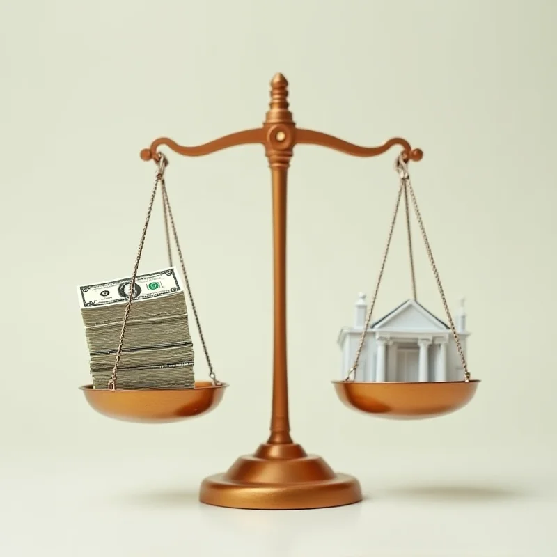 A balanced scale with money on one side and government services on the other, symbolizing the trade-offs of cost-cutting.