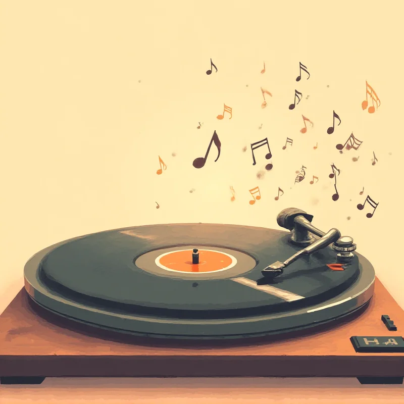 Illustration of a vinyl record spinning on a turntable, with musical notes floating around it. The record label is blank, suggesting the song 'If You Hadn't Been There'.