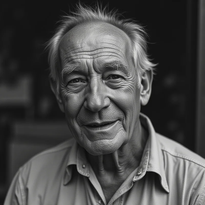 A black and white photo of an older gentleman, Carl Dean, smiling softly.