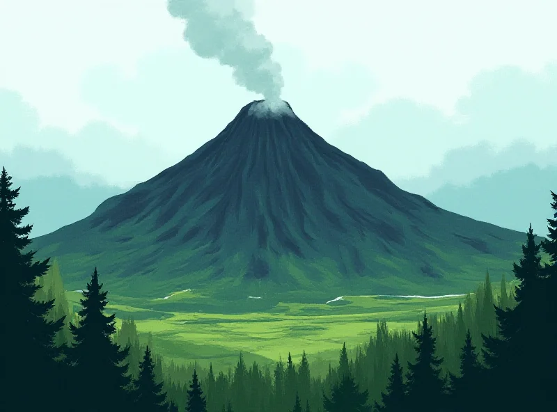 Illustration of a dormant volcano with smoke rising from the crater.