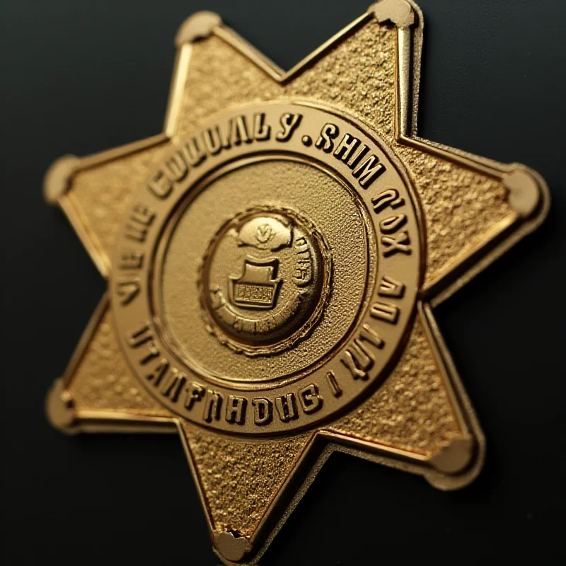 A sheriff's badge close up with the words 'Douglas County Sheriff' visible.