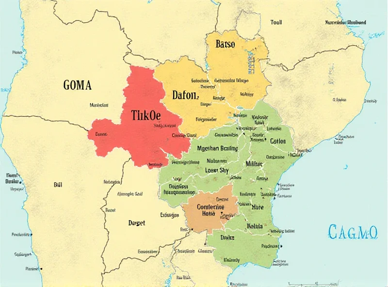 Map of DR Congo highlighting conflict zones