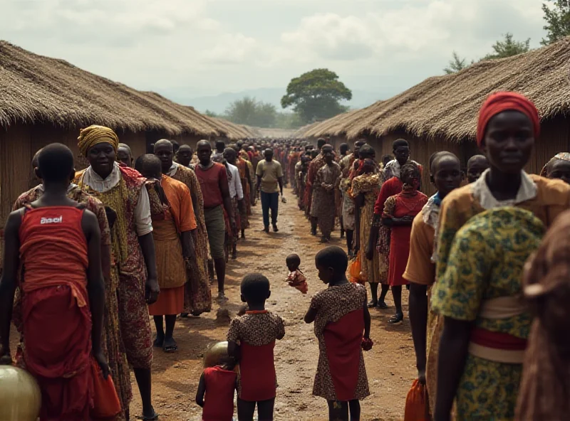 Congolese refugees in a camp, receiving aid