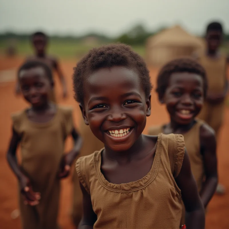 A group of children playing in a refugee camp in DR Congo