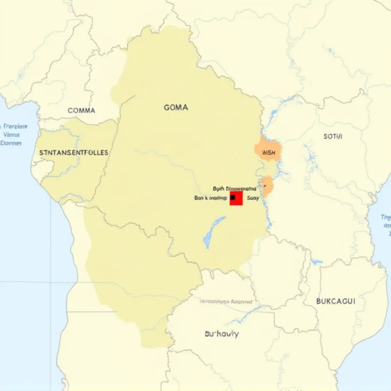 Map of DR Congo highlighting the conflict zone in the east.