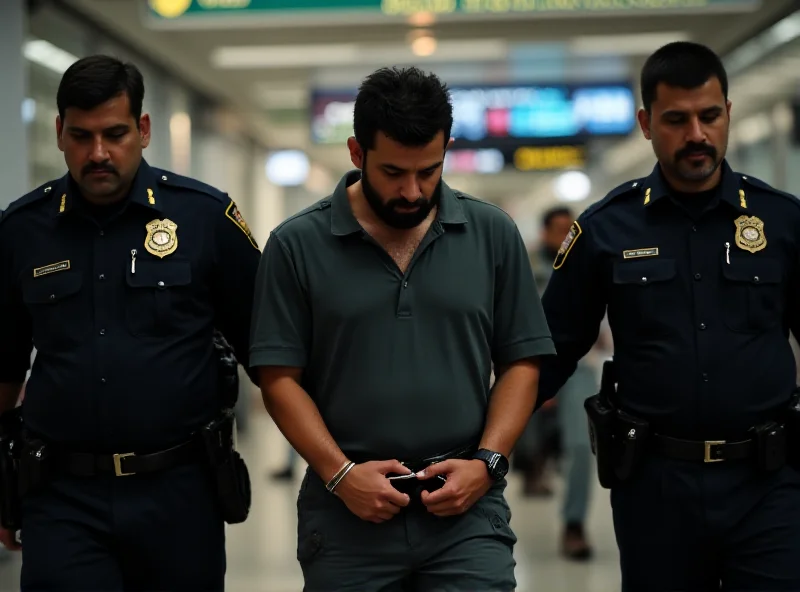 Mohamed Amra being escorted by police at an airport.