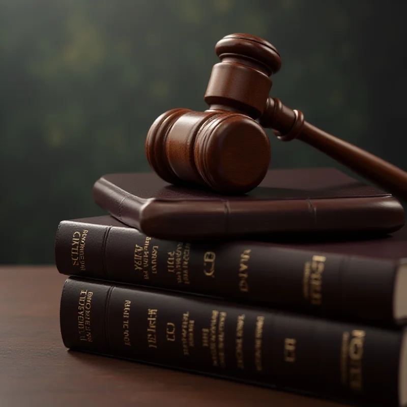 A gavel resting on a stack of legal books.