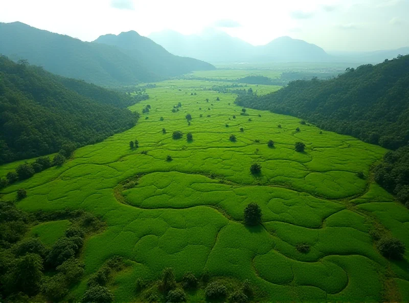 Aerial view of coca fields in a remote, mountainous region of Colombia.