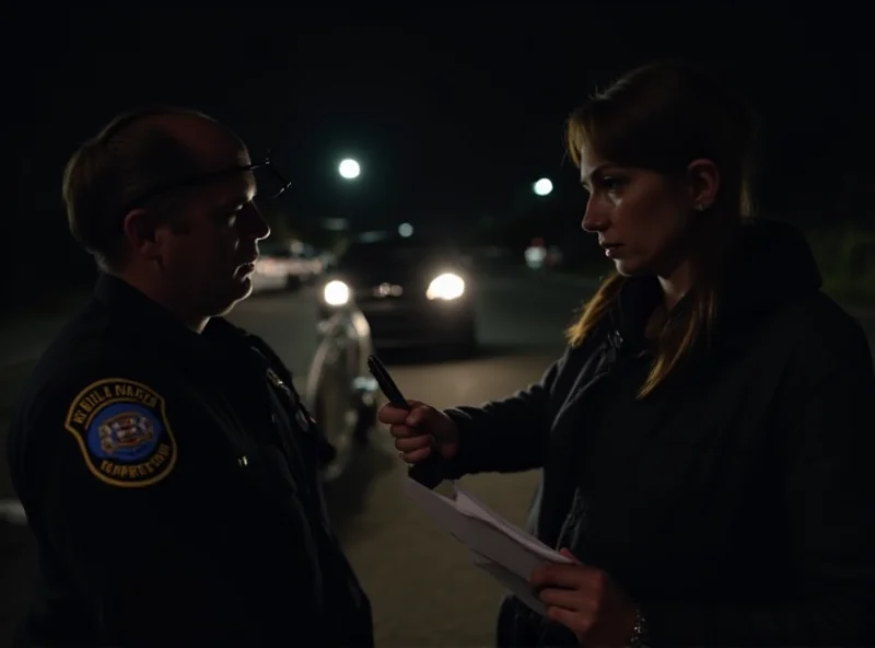 Police officer administering a breathalyzer test.