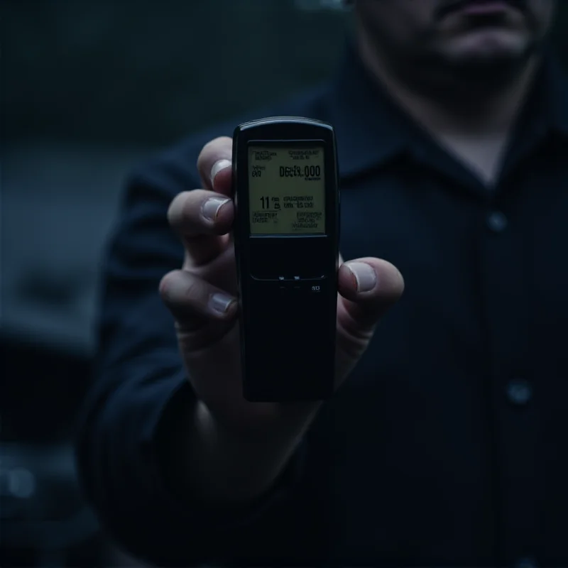 Close-up of a breathalyzer device being used by a police officer.