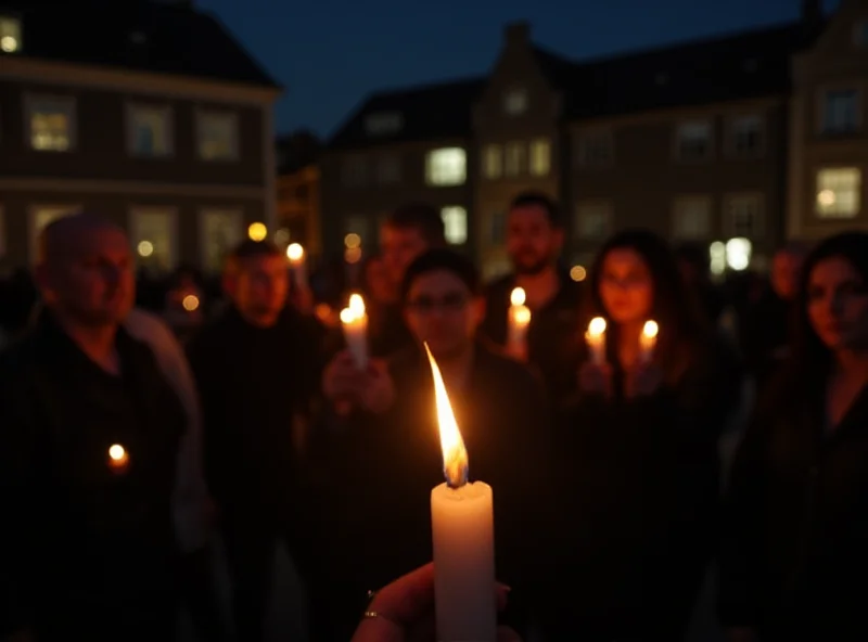 Candlelit vigil in a town square