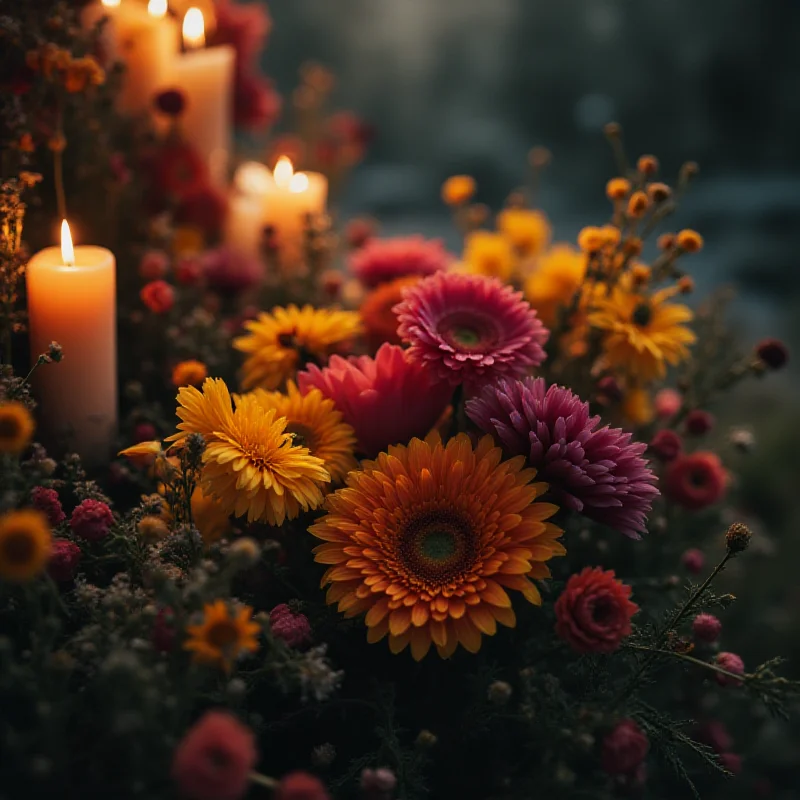 A bouquet of flowers left at a memorial site