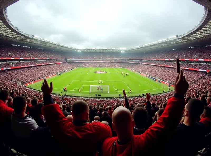 A packed football stadium with fans cheering.