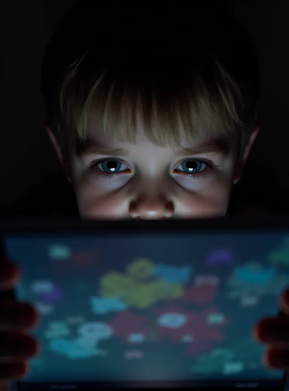 A child looking at a tablet with a worried expression