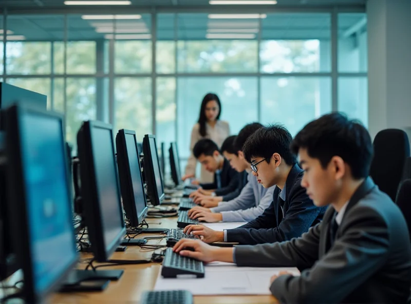 A classroom in China with students working on computers