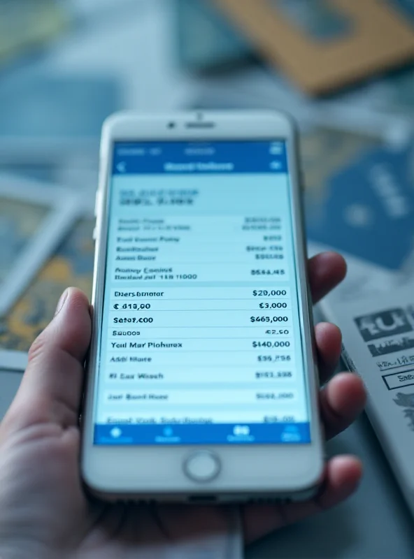 A close-up photo of a digital banking app on a smartphone, with the screen displaying account balances and recent transactions. The background is blurred, focusing attention on the financial information displayed.