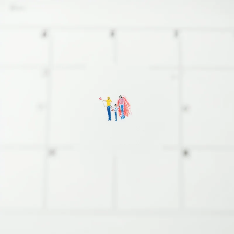 A calendar highlighting a bank holiday date, with a child's drawing of a family on it, representing changes to child benefit payment dates.