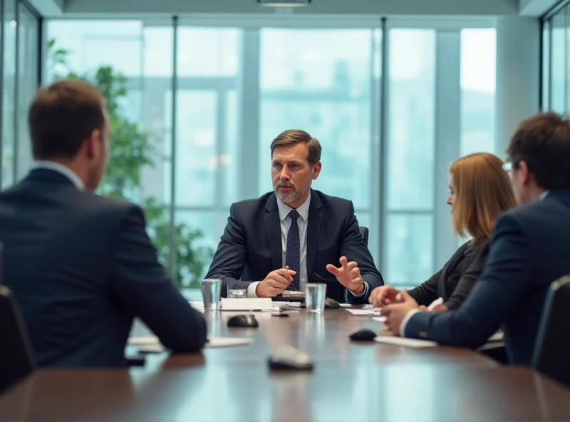 A professional-looking person sitting at a conference table, speaking into a microphone during an earnings call.