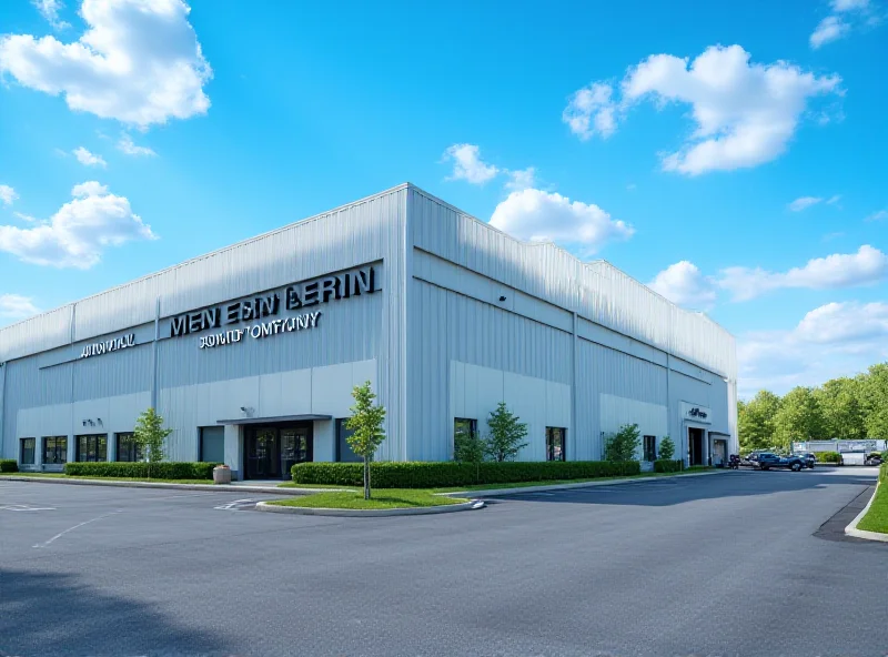 Exterior of a Mayville Engineering Company factory on a sunny day.