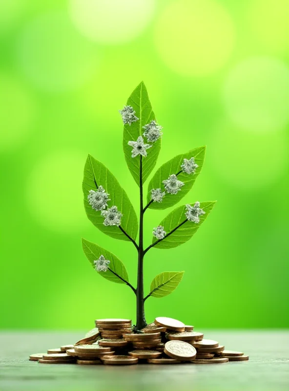 A stylized graphic depicting a tree growing, with coins and dollar bills as leaves, representing dividend reinvestment.