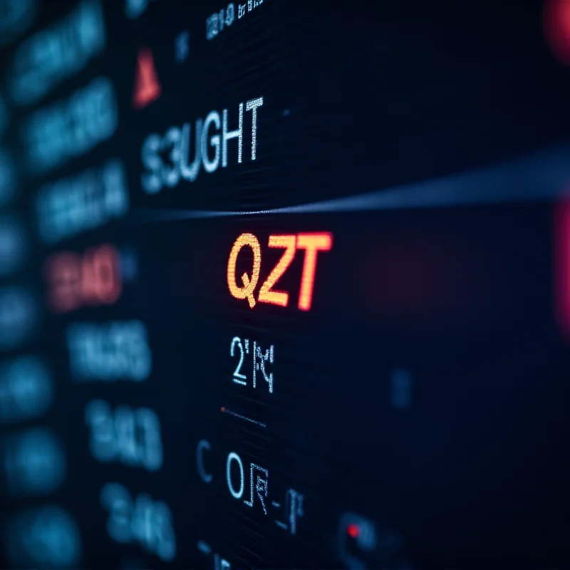 A close-up of a stock ticker display showing the QQXT ETF symbol among other financial data.