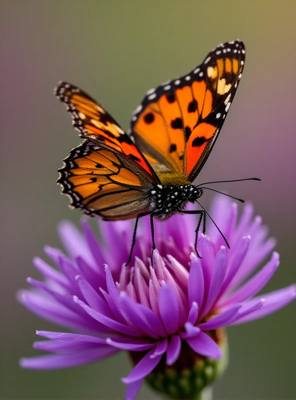 Close-up of a Monarch butterfly on a flower, showcasing its vibrant colors.