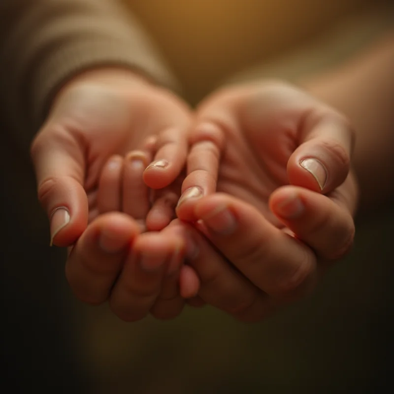 Close-up of hands holding each other, symbolizing support and empathy.