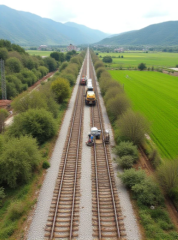 Aerial view of a railway construction site in the Balkans