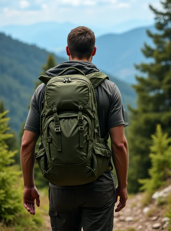 Man hiking with a military backpack