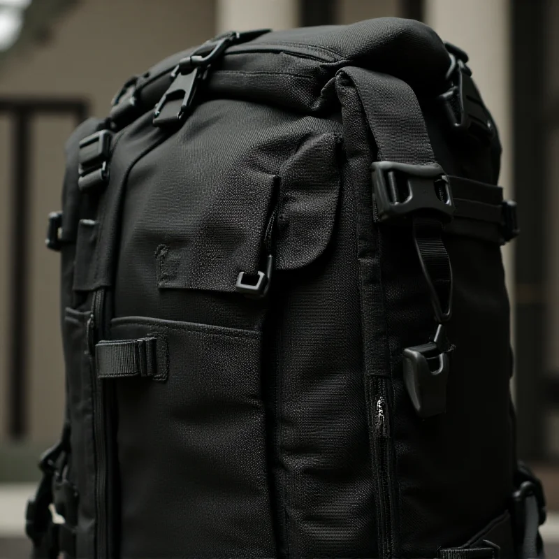 Close-up of the military backpack's features