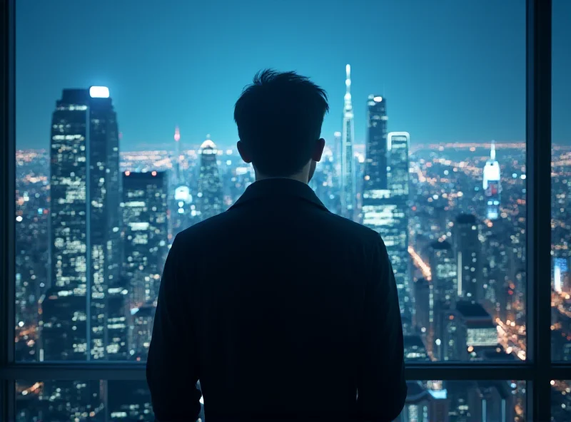 A person looking out over a cityscape, contemplating the future of the economy.